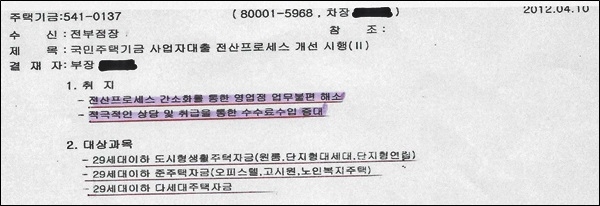 우리은행 주택기금과 공문 중 일부 발췌