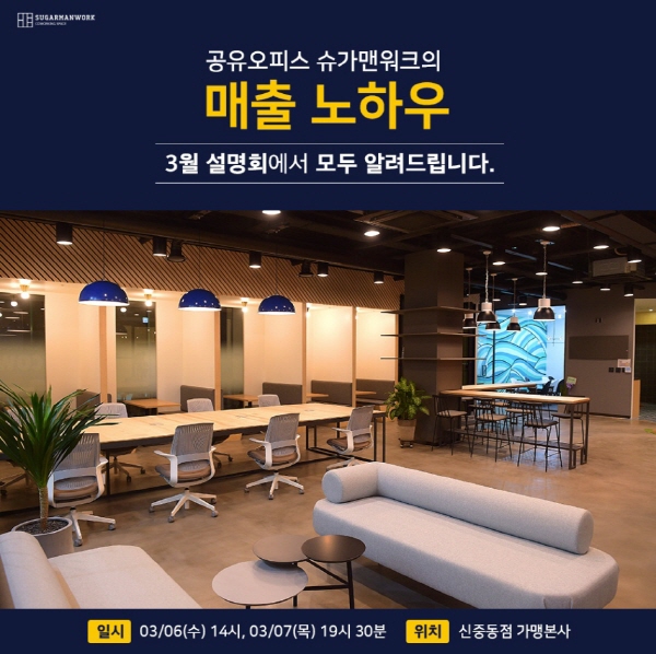 무인화시스템으로 인건비 절감한 공유오피스 ‘슈가맨워크’, 3월 창업설명회 개최