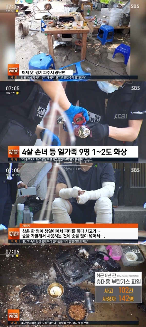 '부탄가스 폭발' 현장 일가족 9명 화상 (사진: SBS)