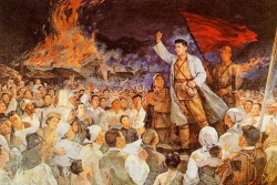 북한의 보천보 전투 신격화 그림.