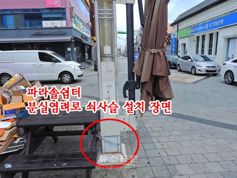 원주 중앙로 문화의 거리에 “대형 그늘막은 無用之物