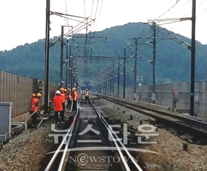 선로 온도 낮추기 위한 살수작업