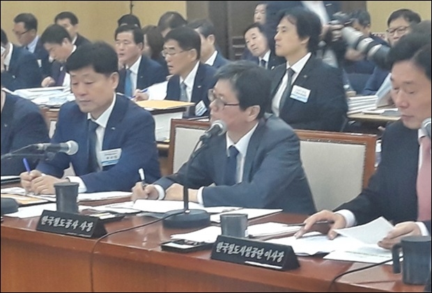 의원들이 질의에 답하는 손병석 한국철도공사사장
