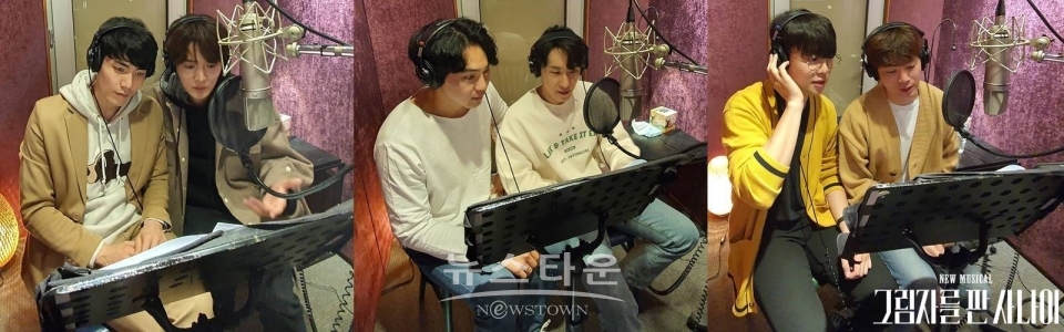 ‘그림자를 판 사나이’ 도슨트북 녹음에 참여하고 있는 배우들 (왼쪽부터 순서대로 배우 김찬호, 양지원, 장지후, 조형균, 최민우, 박규원) / 고득용기자 ⓒ뉴스타운