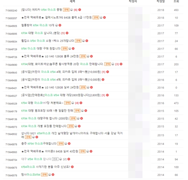 중고나라 마스크 (사진 : 네이버 중고나라)