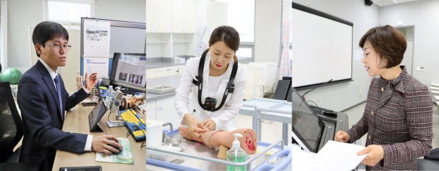 왼쪽부터 물리치료학과 이용우, 간호학과 김현영, 유아교육과 신지연 교수