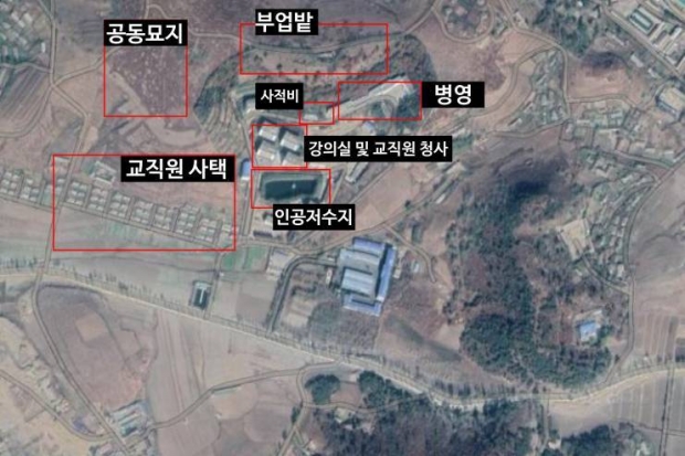 평양 만경대구역 원로리에 위치한 평양고사포병사령부 정치군관학교. 구글어스 캡처