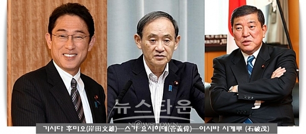 기시다 후미오(岸田文雄) : 코로나19 이후 재정건전 중시 / 스가 요시히데(菅義偉) : 지방경제 중시, 휴대전화 가격인하가 간판정책 / 이시바 시게루 (石破茂) :  코로나 특별조치법 개정과 소비세 검증 언급.