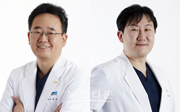 12일 순천향대천안병원이 정부의 범부처 전주기 의료기기 연구개발 사업에서 담췌관 및 뇌혈관 관련 새로 개발된 2개의 의료기기에 대한 임상시험을 진행한다. 사진) 왼쪽부터 임상시험 책임 교수인 이태훈(소화기내과), 오재상(신경외과) 교수