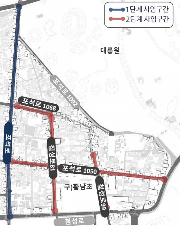 지난해 내남네거리에서 황남초네거리를 잇는 황리단길 1단계 공사에 이어 오는 3월부터 2단계 보행개선 사업이 착공되는 가운데, 포석로 1068번길 예상도.