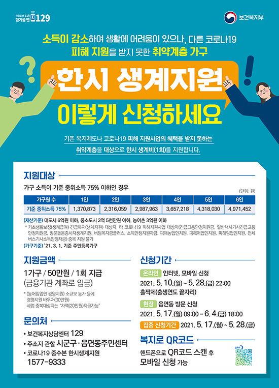 한시생계지원 포스터 / 사진제공=인천 중구