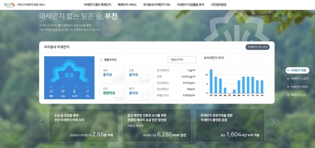 부천시 미세먼지 포털 서비스 메인 화면