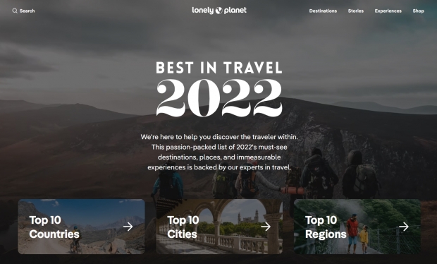 론리 플래닛(Lonely Planet) 홈페이지 내 2022년 최고의 여행도시 TOP10 페이지 발췌