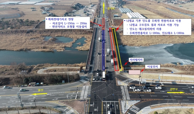 나정교 경주IC방면 우회전 전용차로 신설 계획도