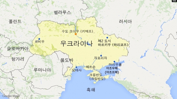 우크라이나 주요 도시와 전략 요충지. VOA자료