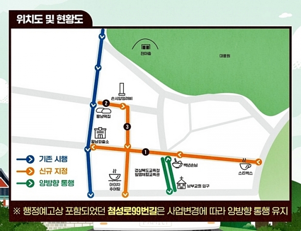 황리단길 일원 일방통행 위치도 및 현황도
