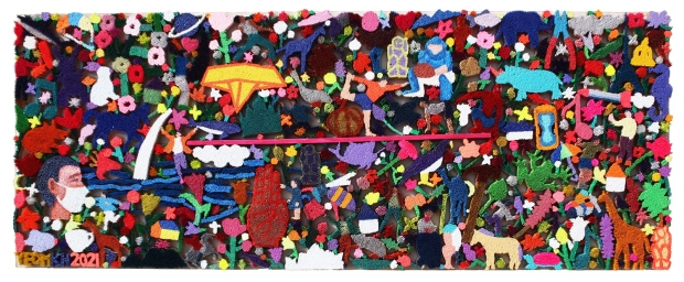 작품 생각-유유자적  acrylic on wood, resin  117x45cm 2021