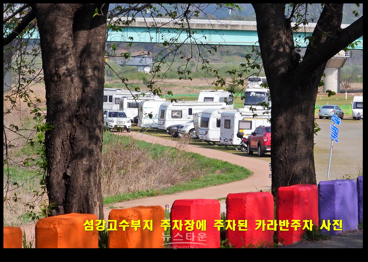 섬강고수부지 주차장에 주차된 카라반주차 사진