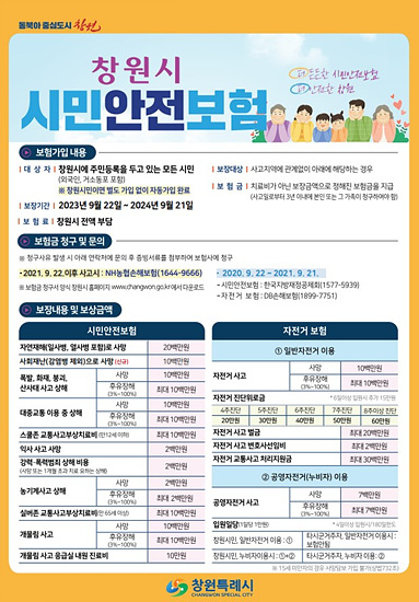 창원는 시민 안전보험의  보장범위를 확대 가입했다.(자료=창원시)