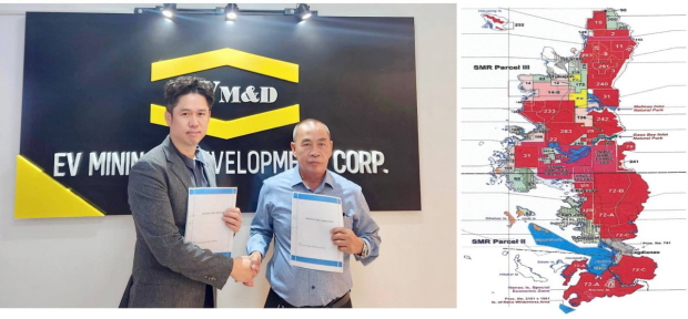 (좌) 한상민 제이스코홀딩스 대표, 마틴(MARTIN HALILI SISON JR.) EVMDC 대표 계약 체결 사진(우) 디나가트 니켈광산 지도