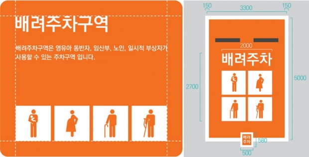 ‘부천시 공공디자인 진흥계획’ 및 ‘부천시 주차장 조례’에 따른 배려주차구역 안내표지판 예시