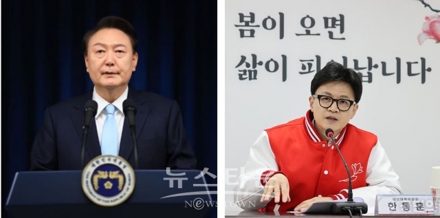 윤석열 대통령(좌)과 한동훈 전 국민의힘 비상대책위원장(우)