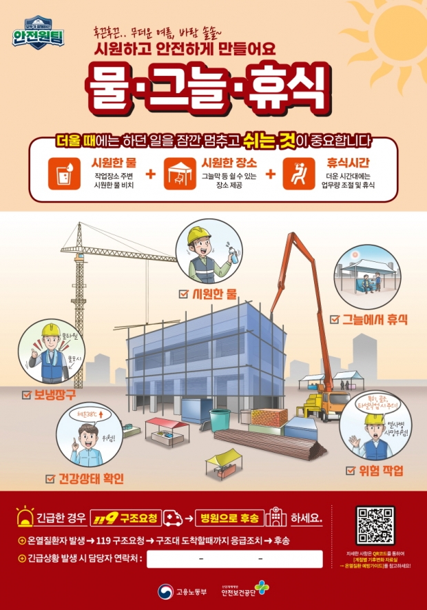 야외 현장 작업자 폭염 행동 요령 포스터