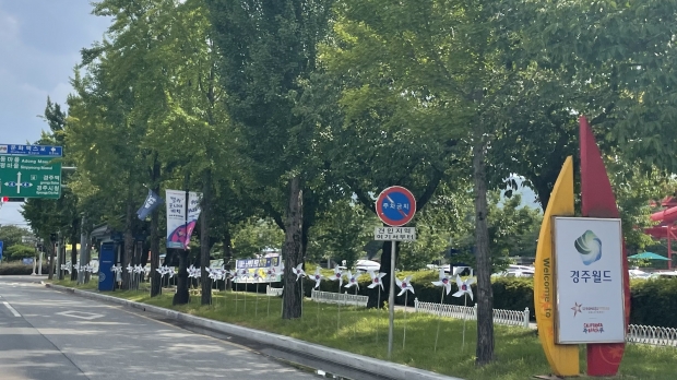 보문단지(경주월드) 대로변 바람개비 태극기 설치