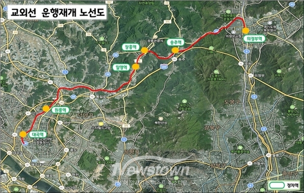 교외선 운행재개 노선도/고양시