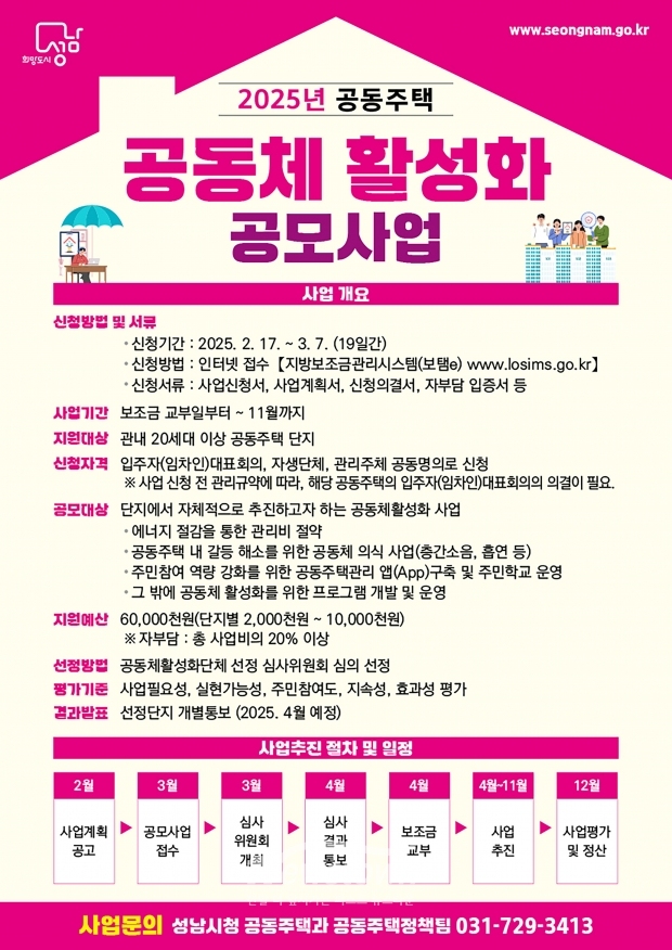 공동주택 공동체 활성화 사업 공모 포스터/성남시