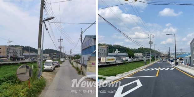 태전동 ‘(구)태전중앙교회 앞 도시계획도로’ 개설공사 완료 전(좌)과 후(우)/광주시