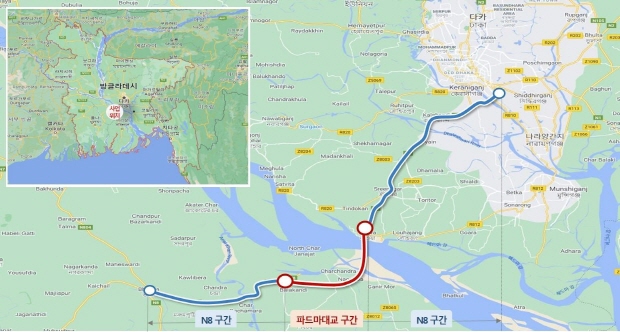 파드마대교와 N8 고속도로 노선도 출처 : 한국도로공사_에스트래픽 제공