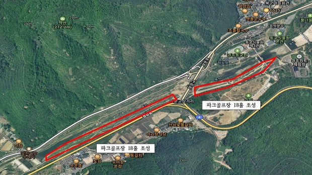 경주시 보문동 동궁원 인근 북군동 일원에 조성될 예정인 파크골프장 위치도. 경주시는 이 일대 하천부지에 36홀 규모의 파크골프장을 단계적으로 조성할 계획이다.