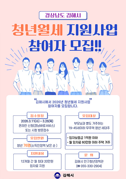 ​청년월세 지원사업 참여자 모집 포스터/김해시제공​