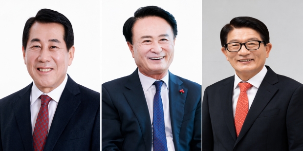 왼쪽부터, 나동연 양산시장, 박동식 사천시장, 하학열 전 고성군수/사진 국민의힘 경남도당제공
