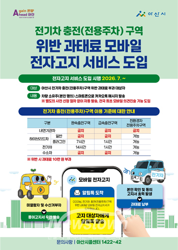 전기차 충전(전용주차)구역 위반 과태료 모바일 전자고지 서비스